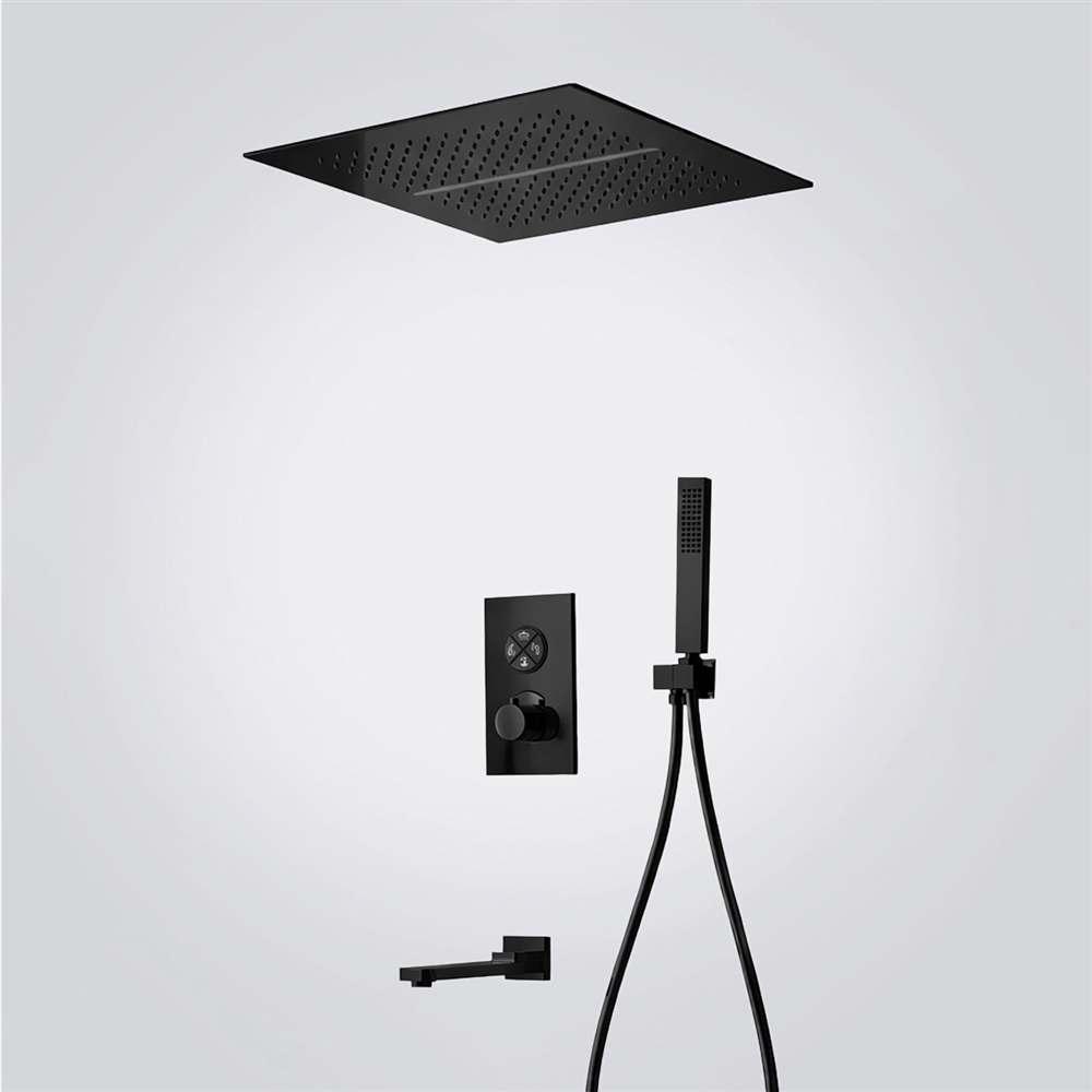 Fontana Massy Matte Black Ceiling Mounted Thermostatic Shower System