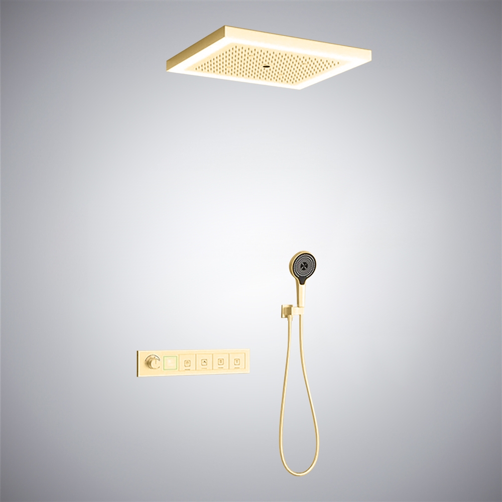 Fontana Angouleme Brushed Gold Ceiling Mounted LED Button Control Smart Shower Set