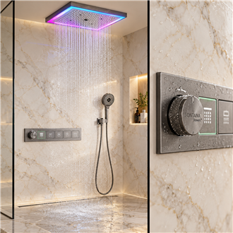 Fontana Velaro Gun Grey Ceiling Mounted LED Button Control Smart Shower Set