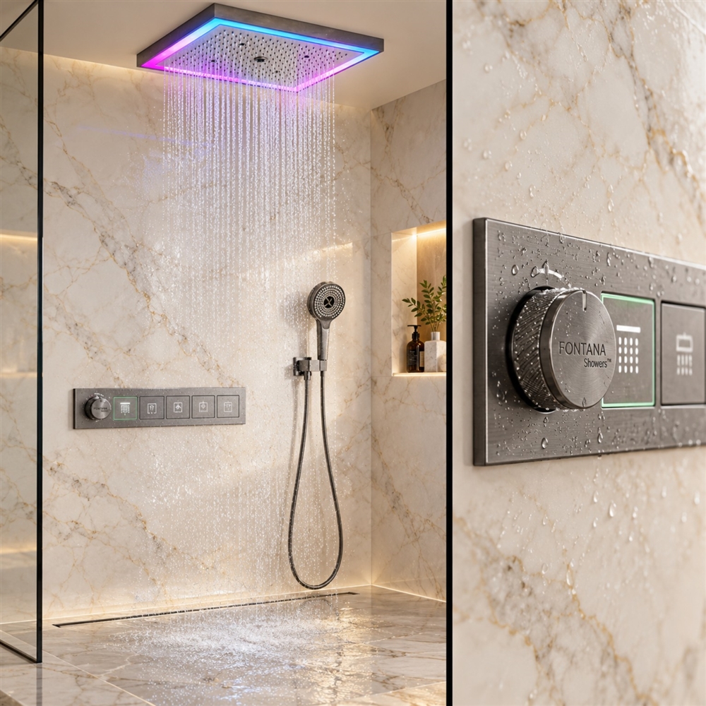 Fontana Velaro Gun Grey Ceiling Mounted LED Button Control Smart Shower Set
