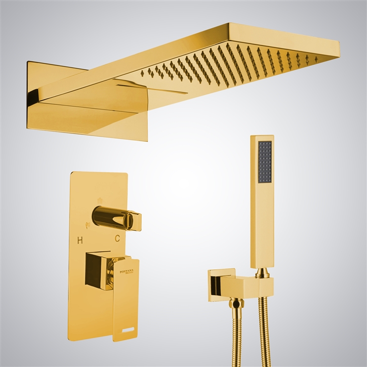 Fontana Compiegne Gold Wall Mounted Shower System - Sleek Modern Shower ...