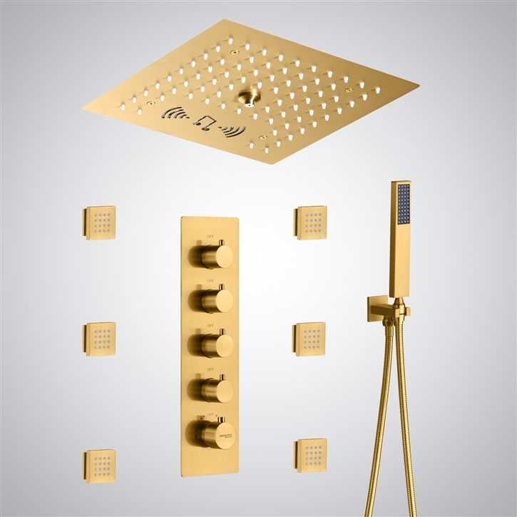 Fontana Villemomble Brushed Gold LED Light with Music Shower System â ...