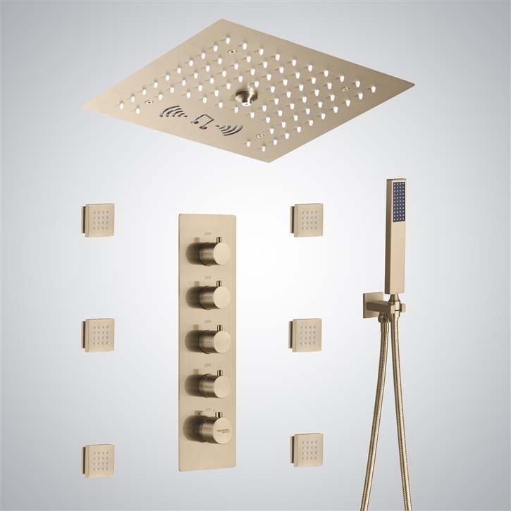 Fontana Villemomble Champagne LED Light with Music Shower System â€“ 4 ...