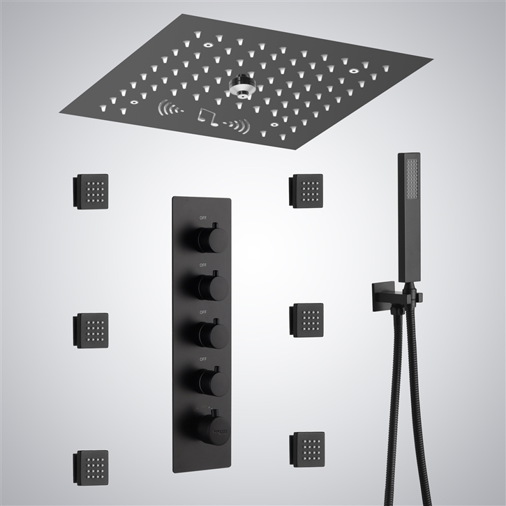 Fontana Villemomble Matte Black LED Light with Music Shower System â ...
