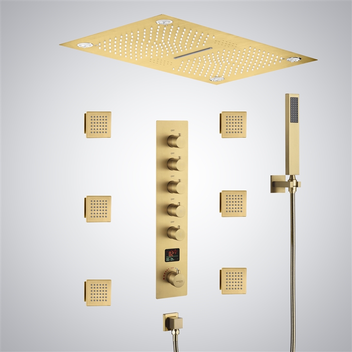 Fontana Montlhery Brushed Gold 5 Function LED Thermostatic Digital Display Shower Set with Music