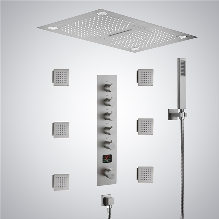 Fontana Montlhery Brushed Nickel 5 Function LED Thermostatic Digital Display Shower Set with Music