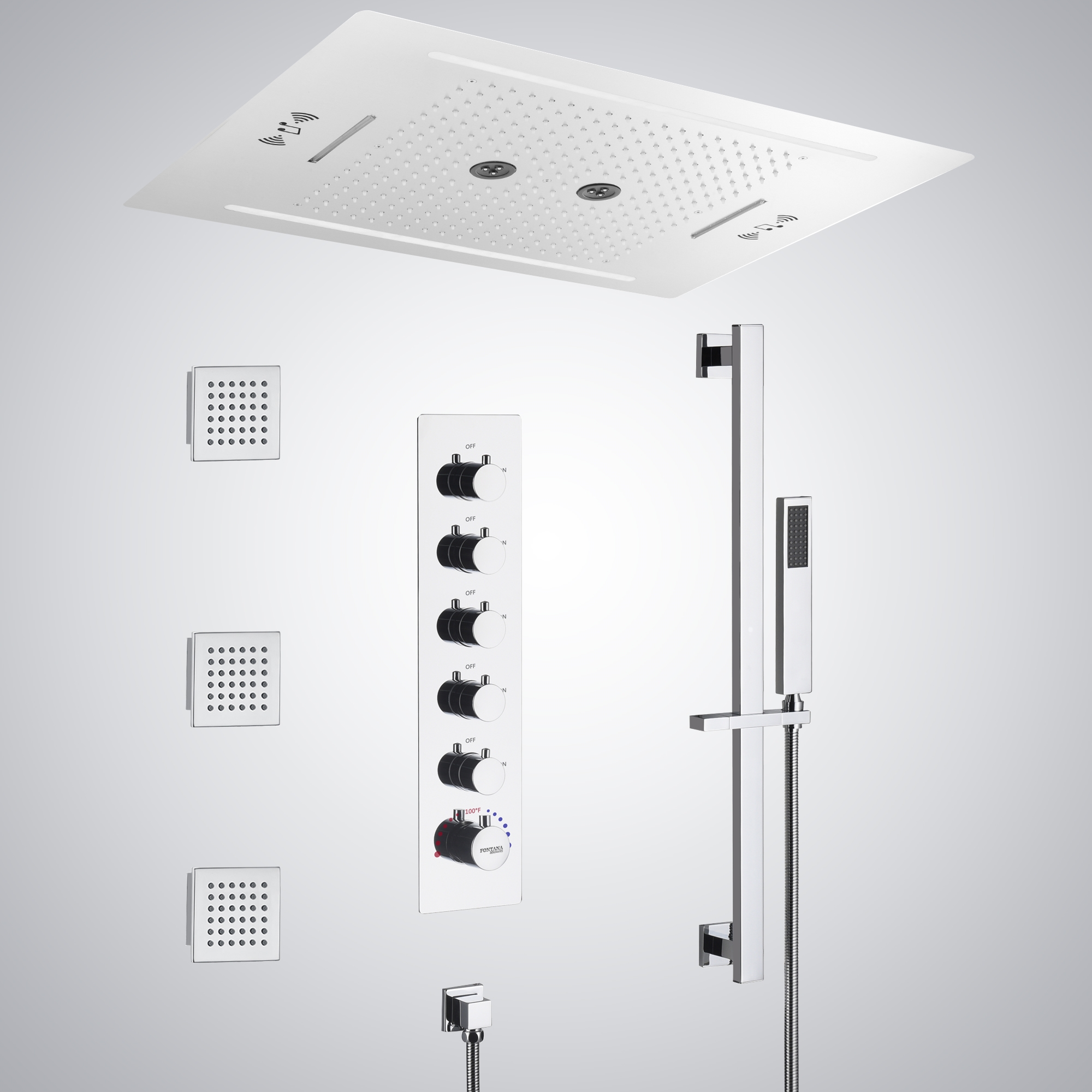 Fontana Alencon Chrome Ceiling Mounted LED with Music Shower Set ...