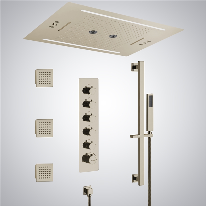 Fontana Alencon Champagne Ceiling Mounted LED with Music Shower Set ...