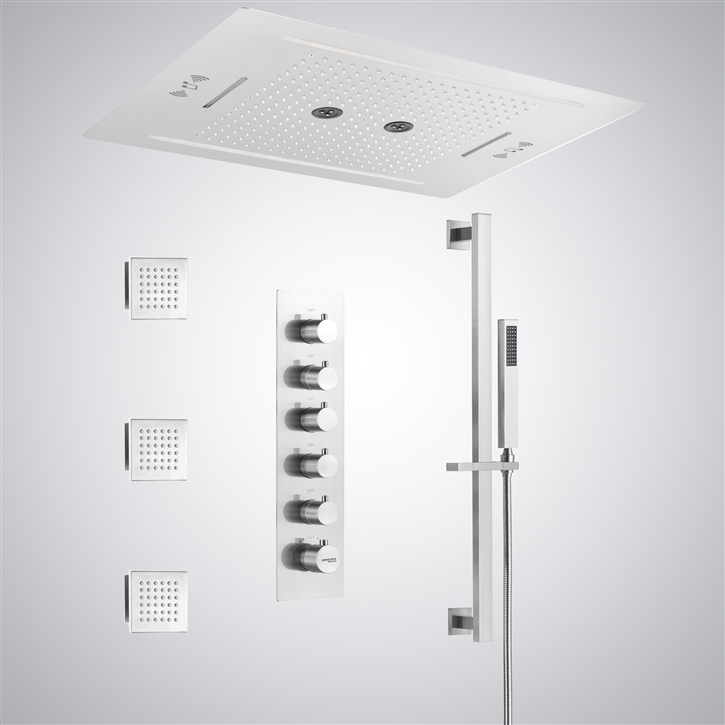 Fontana Alencon Matte White Ceiling Mounted LED with Music Shower Set ...