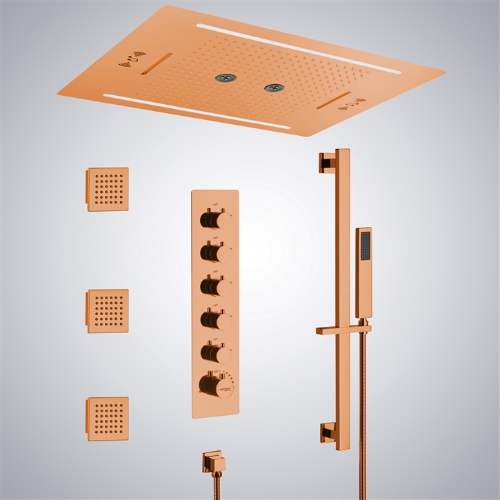 Fontana Alencon Rose Gold Ceiling Mounted LED with Music Shower Set ...