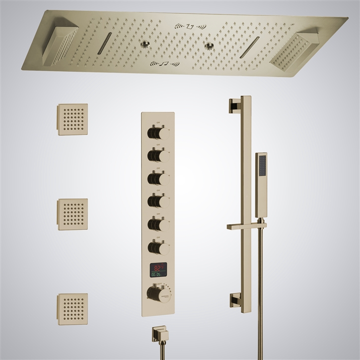 Fontana Serenite Champagne Ceiling Mounted LED with Music Shower Set ...
