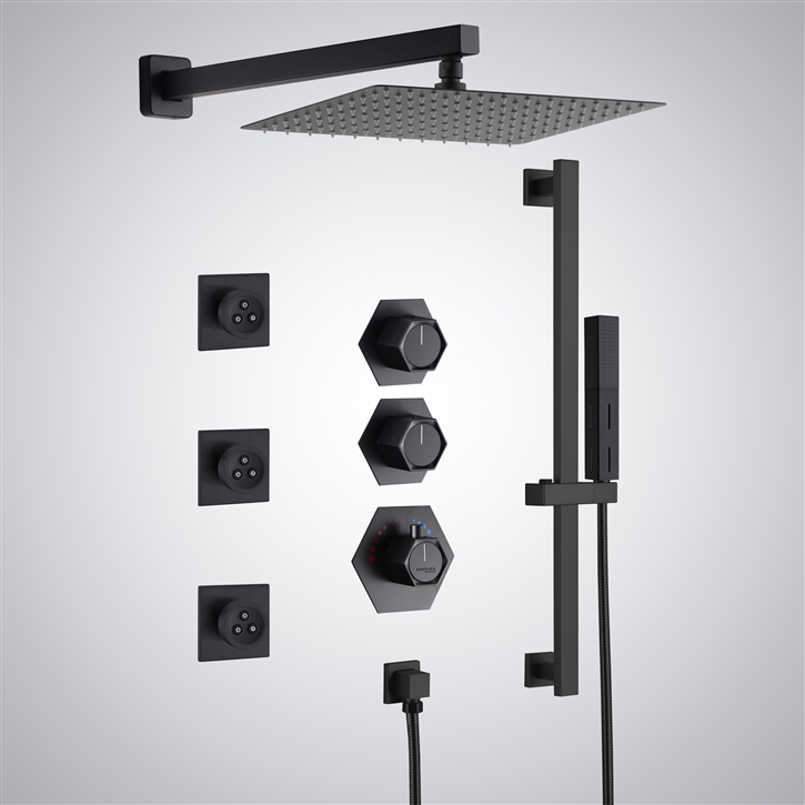 Fontana Wolken Matte Black Thermostatic Split Rainfall Shower System