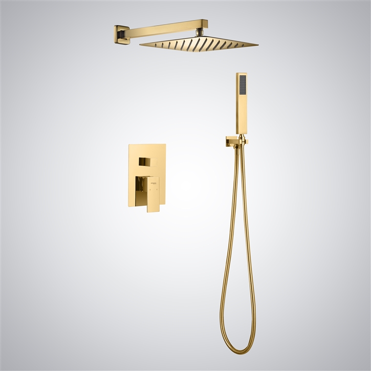 Fontana Luce Gold Wall Mounted Two Function Shower Set - Sleek Modern ...