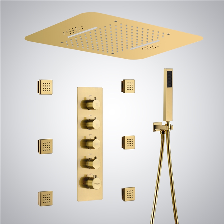 Fontana Himmel Brushed Gold Four Function LED Shower System