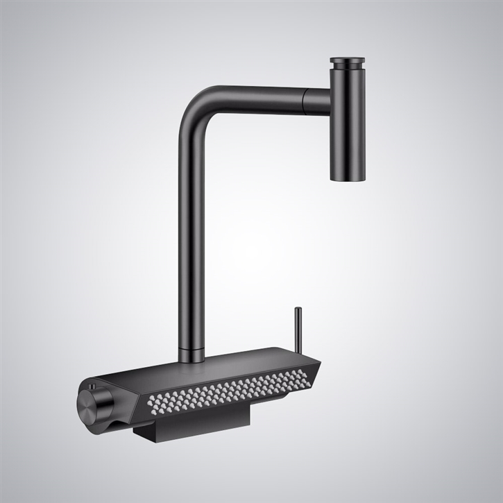 Fontana Palencia Matte Black Pull Out Waterfall Kitchen Faucets