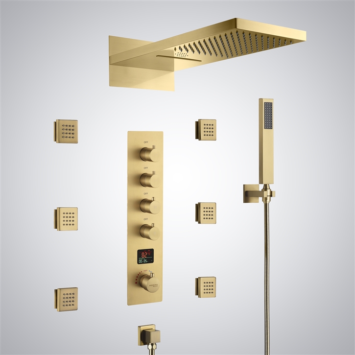 Fontana Tortonaâ„¢ Brushed Gold Wall Mounted LED with Music Shower System