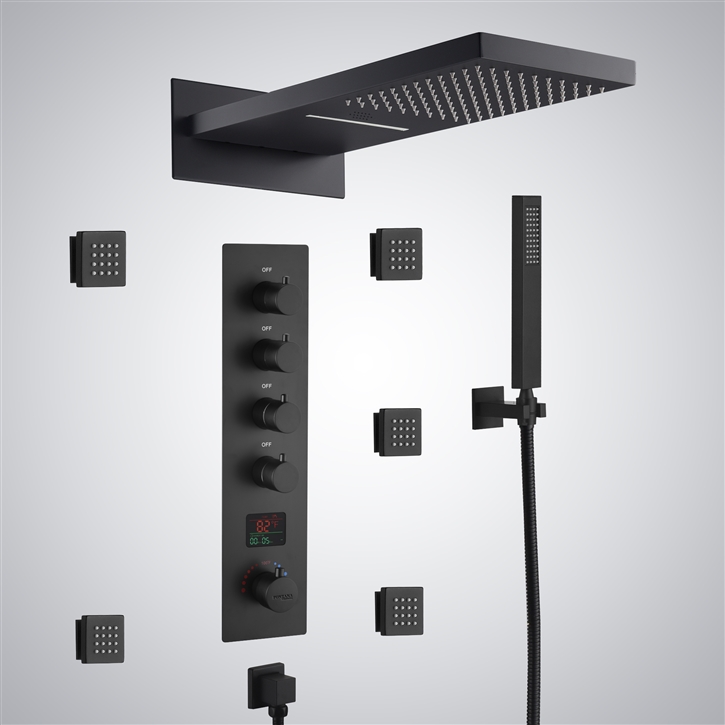 Tortona Matte Black Wall Mounted LED with Music Shower System