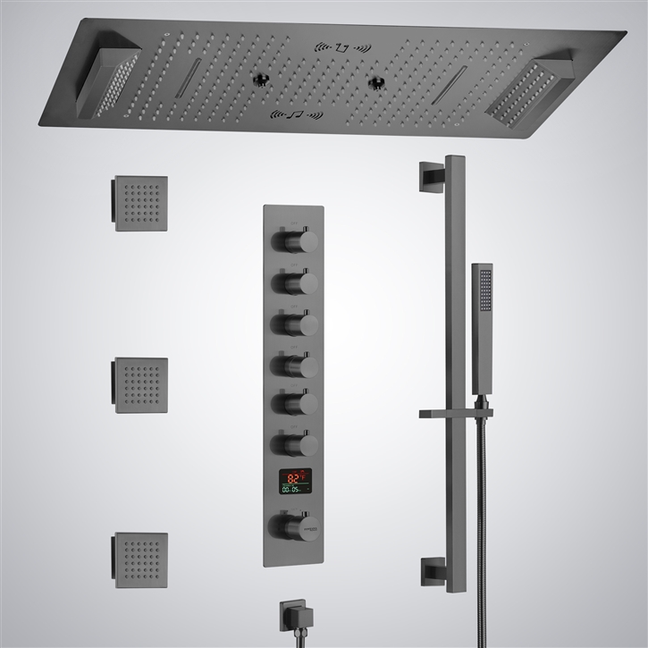 Fontana Serenite Gun Metal Gray Ceiling Mounted LED with Music Shower ...