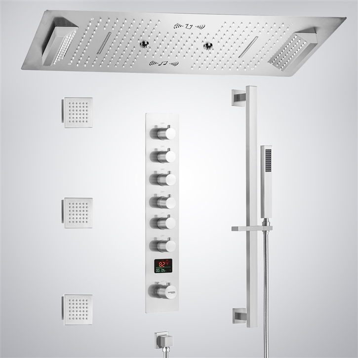 Fontana Serenite Matte White Ceiling Mounted LED with Music Shower Set ...
