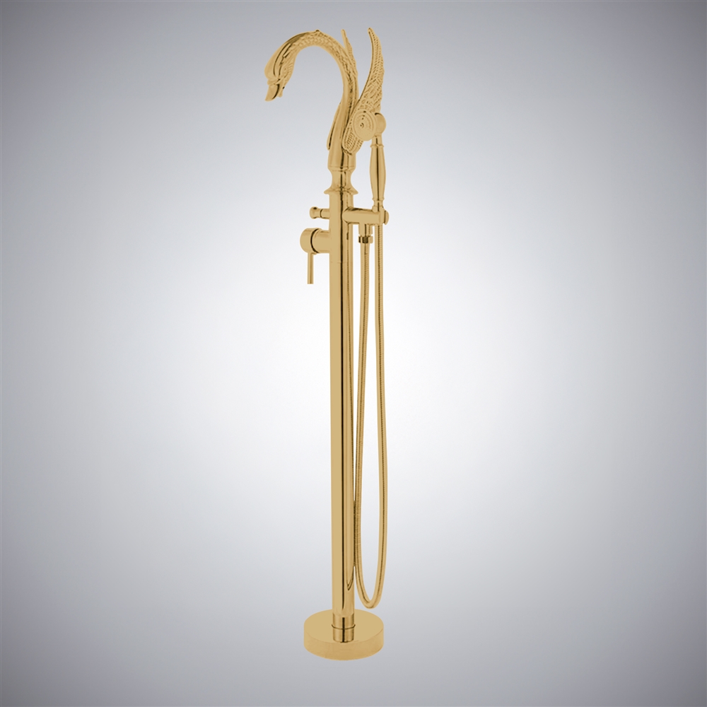 Fontana Laxe Brushed Gold Freestanding Swan Shape Bathtub Faucet