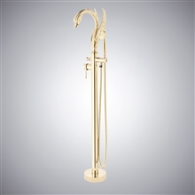 Fontana Laxe Champagne Freestanding Swan Shape Bathtub Faucet with Hand Shower