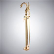 Fontana Laxe Gold Freestanding Swan Shape Bathtub Faucet with Hand Shower