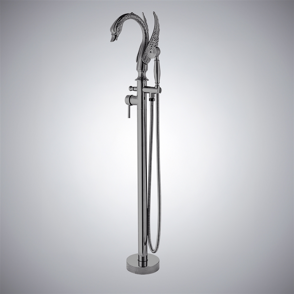 Fontana Laxe Gun Metal Gray Swan Shape Bathtub Faucet with Hand Shower