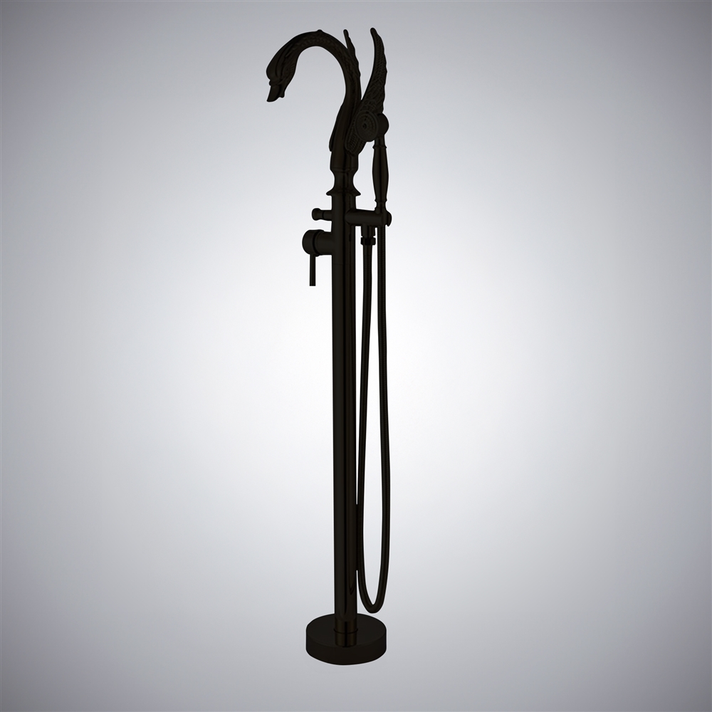 Fontana Laxe Matte Black Freestanding Swan Shape BathTub Faucet Single Handle With Handshower