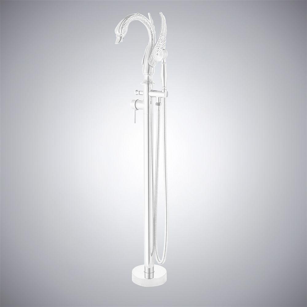 Fontana Laxe Matte White Swan Shape Bathtub Faucet with Hand Shower