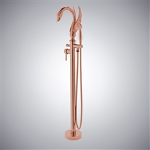 Fontana Laxe Rose Gold Freestanding Swan Shape Bathtub Faucet Single Handle With Handshower
