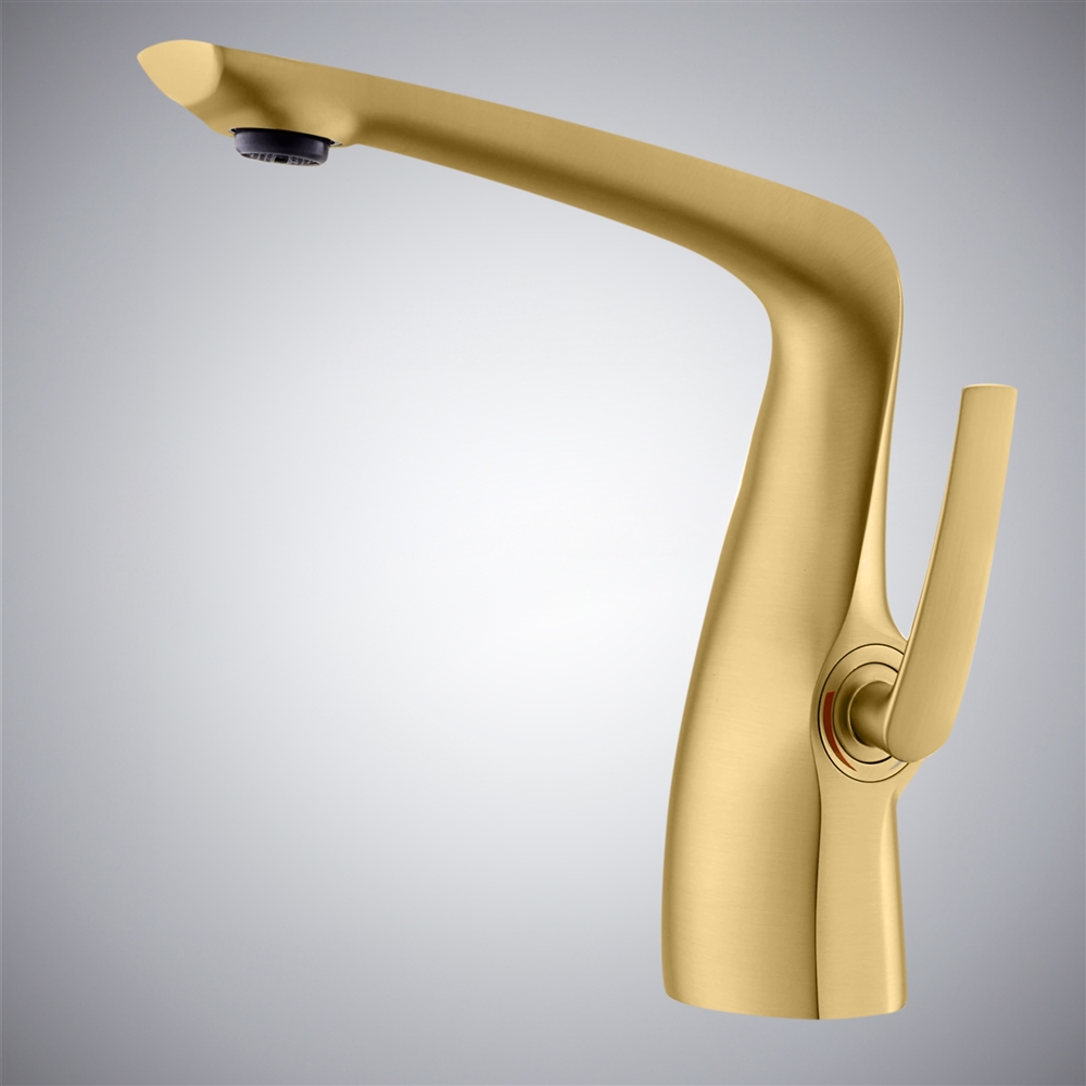 Fontana Mirano Brushed Gold Single Hole Bathroom Sink Faucet