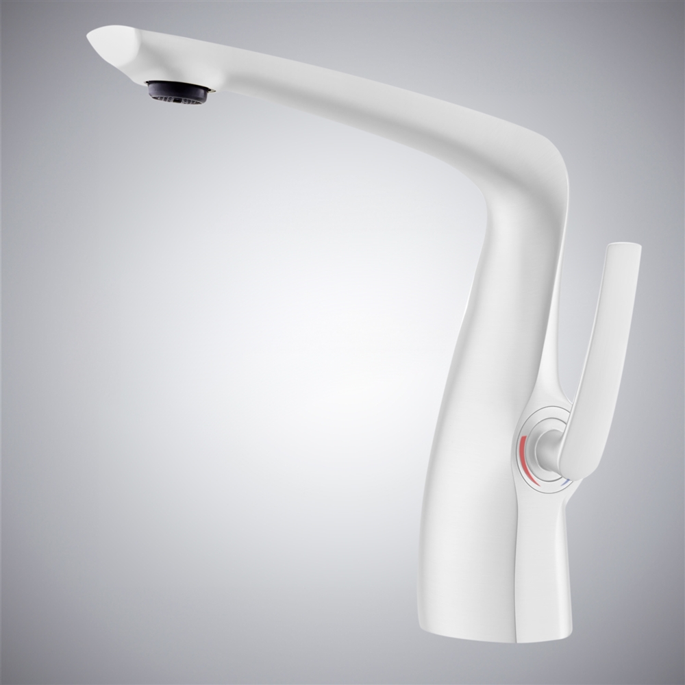 Fontana Mirano Matte White Modern Honeycomb Bathroom Sink Faucet