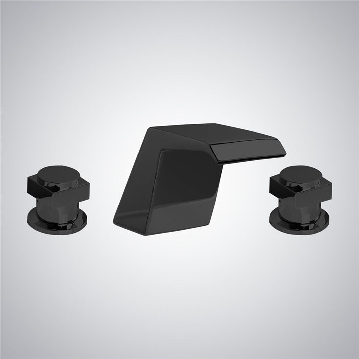 Fontana Tudela Matte Black Deck Mounted Waterfall Bathroom Sink Faucet