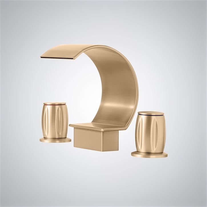 Fontana Espejo Champagne Thermostatic Waterfall Bathroom Sink Faucet