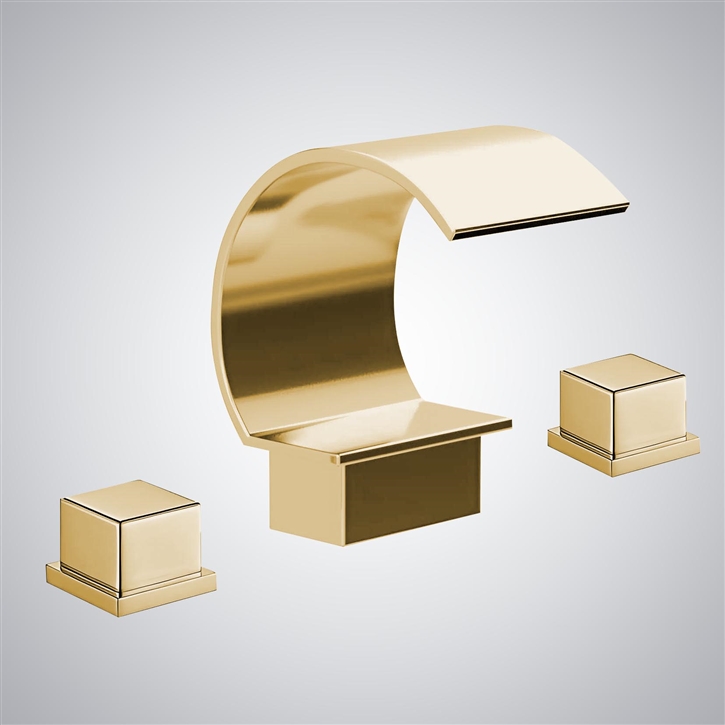 Fontana Veruno Brushed Gold Modern Premium Deck Mounted Bathroom Sink Faucet