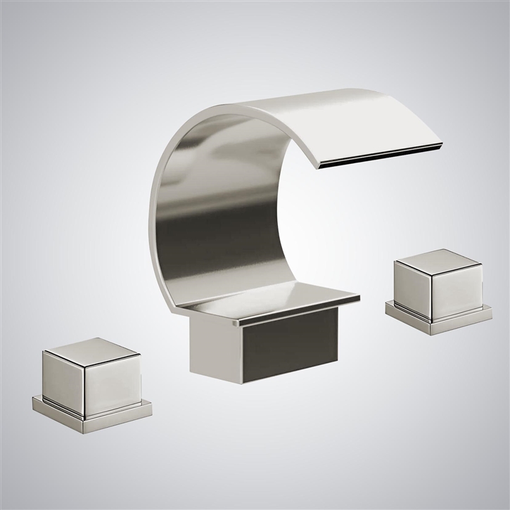 Fontana Veruno Brushed Nickel Waterfall Modern Bathroom Sink Faucet