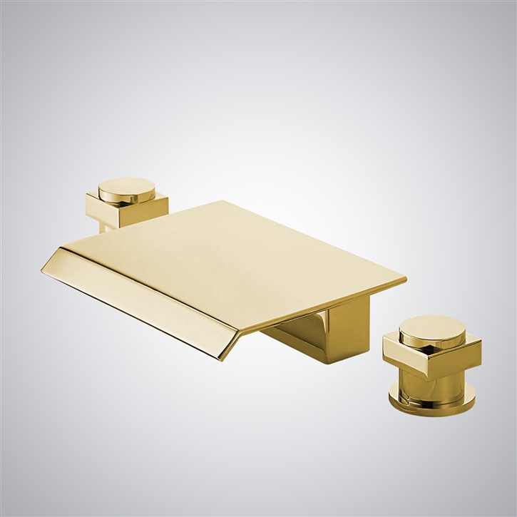 Fontana Terzo Brushed Gold Modern Deck Mounted Bathroom Sink Faucet