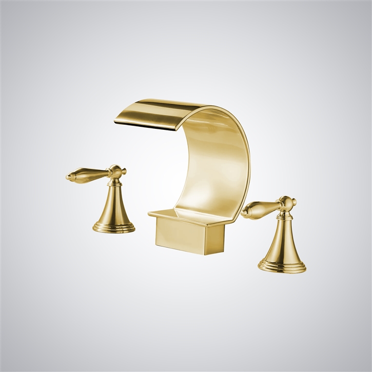 Fontana Alpuente Brushed Gold Modern Deck Mounted Bathroom Sink Faucet