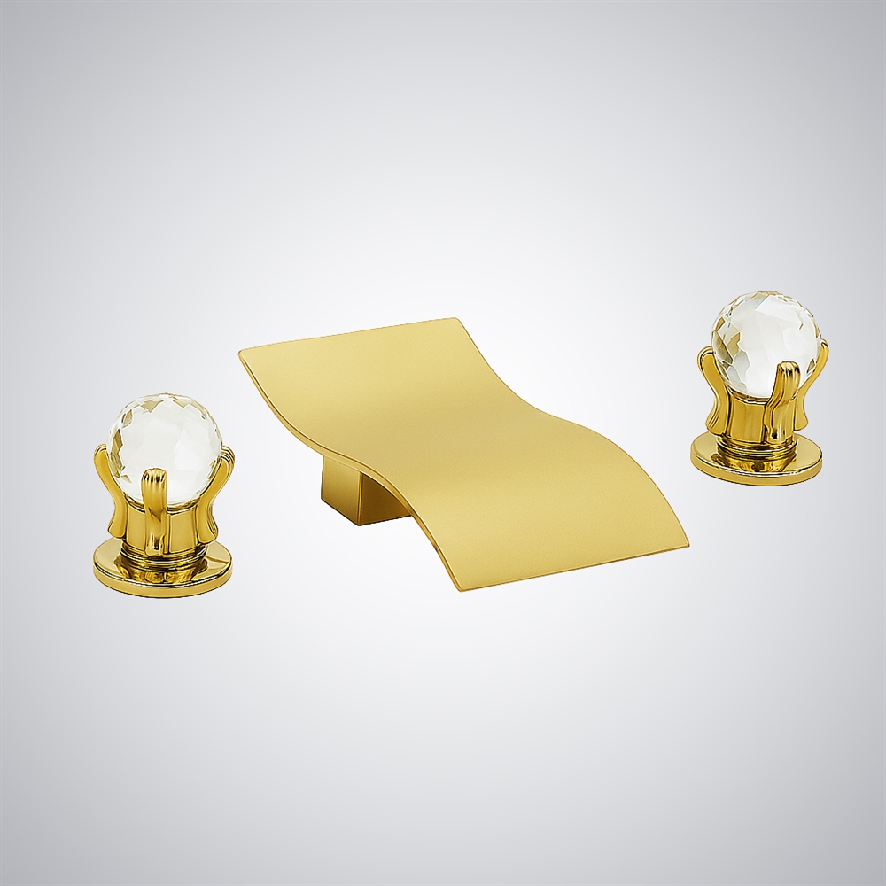 Fontana Brushed Gold Thermostatic Waterfall Hot and Cold Basin Faucet