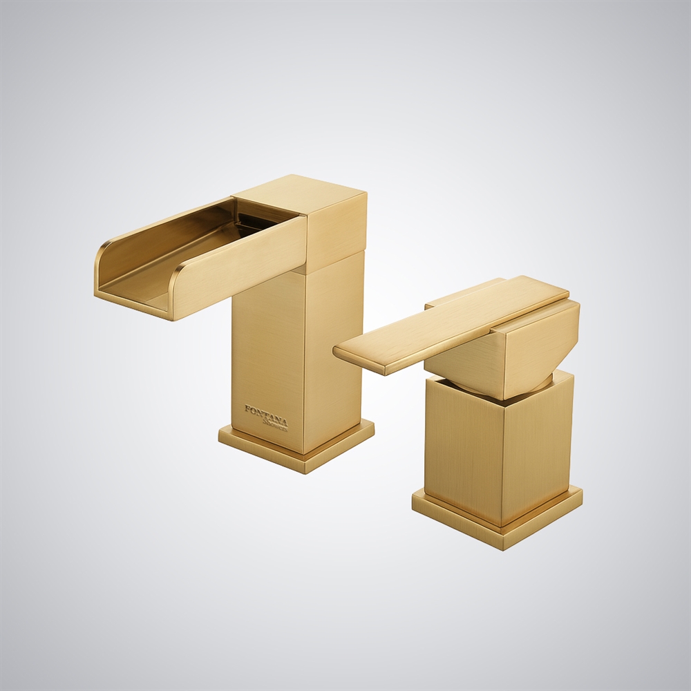 Fontana Brushed Gold Thermostatic Dual-Handle Waterfall Basin Faucet