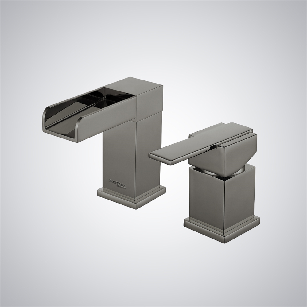 Fontana Gun Metal Gray Thermostatic Dual-Handle Waterfall Basin Faucet