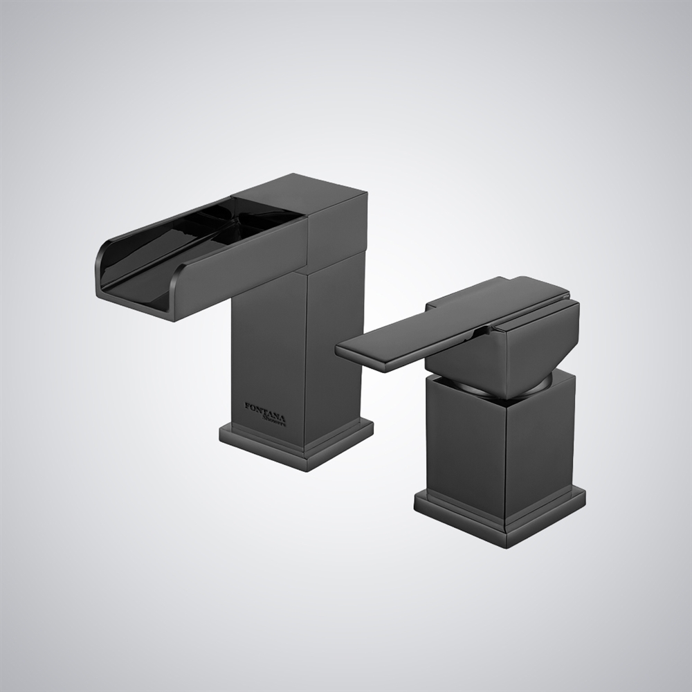 Fontana Matte Black Thermostatic Dual-Handle Waterfall Basin Faucet