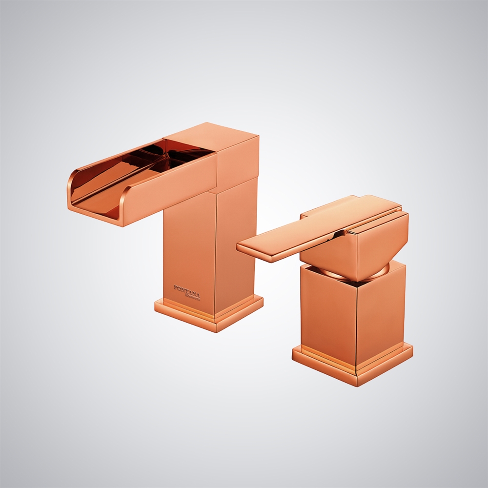 Fontana Rose Gold Thermostatic Dual-Handle Waterfall Basin Faucet