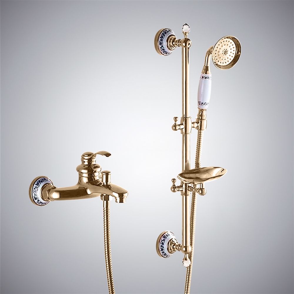Fontana Sassari Wall Mount Shower Set With Soap Dish In Champagne Finish