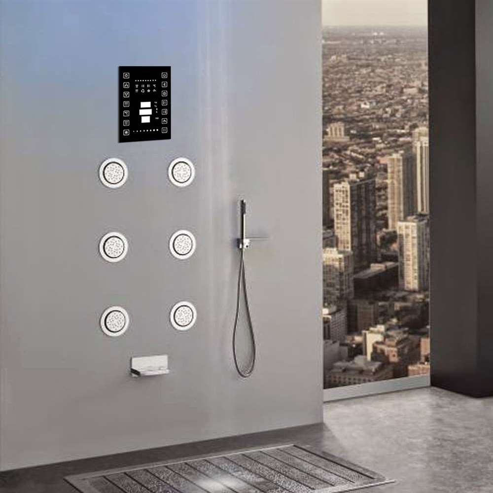 Handheld shower installation for a recessed multi-outlet shower system