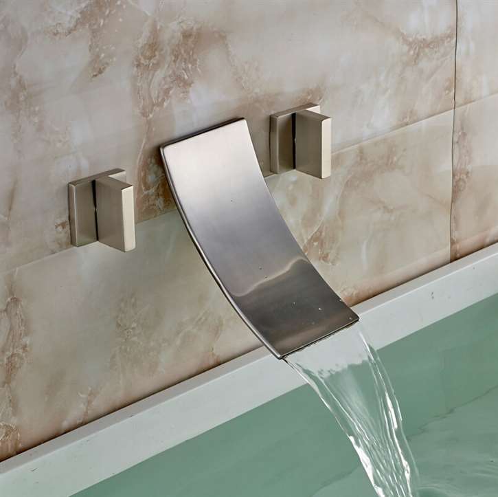 2-Handle Brushed Nickel Tub & Shower Faucet Set - Wall Mount With Valve & 1 Spray