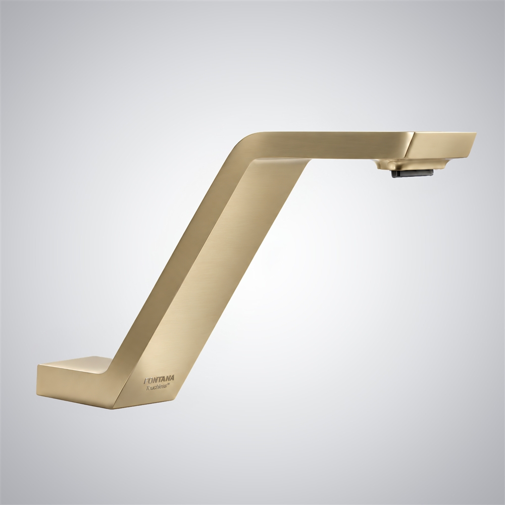 Brushed Gold Touchless Bathroom Sink Faucet – Sensor Automatic Motion Sensor, AC/DC Powered, Hot & Cold Mixing Valve, Single-Hole Or 4-Inch Centerset