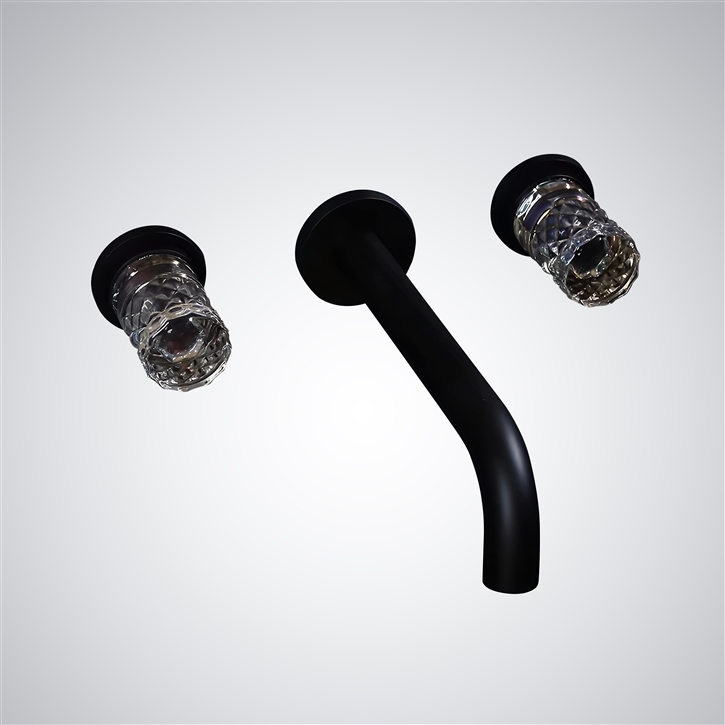 Fontana Alsace Matte Black Crystal Double Handle Basin Faucet
