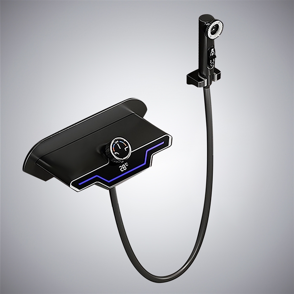 Fontana Beaugency Matte Black Waterfall Bathroom Faucet and Hand Sprayer Set