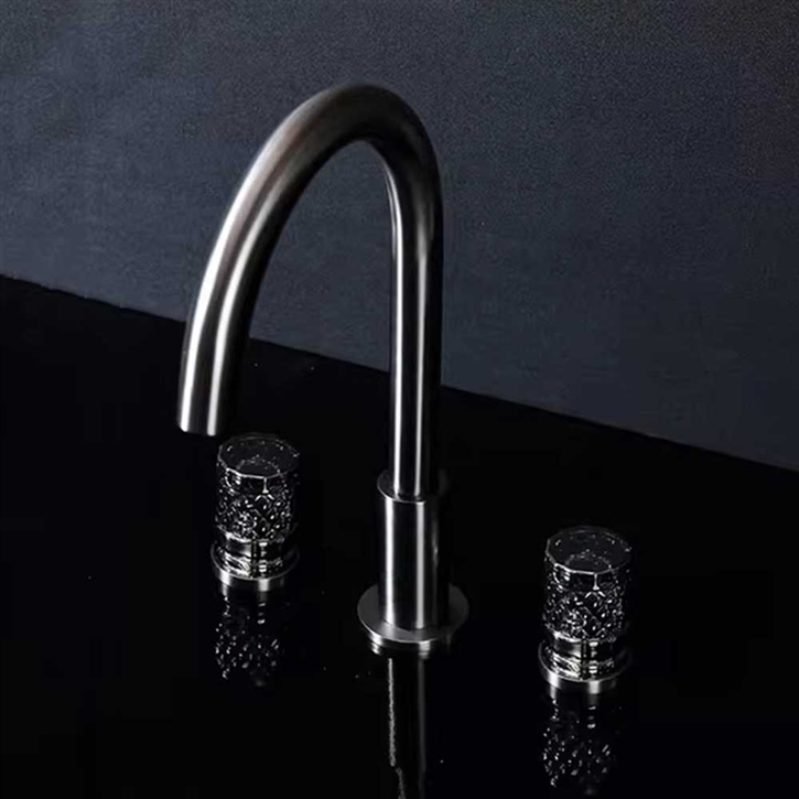 Fontana Mont-de-Marsan Gun Grey Double Handle Brass Bathroom Basin Faucet
